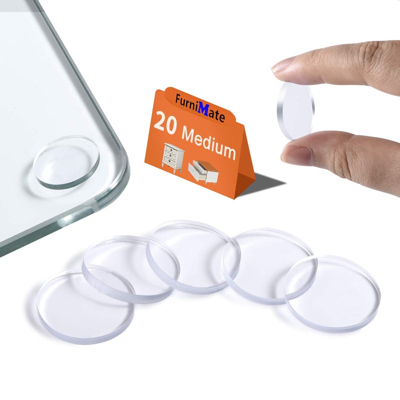 FURNIMATE وسادات مضادة للانزلاق لطاولة زجاجية - واقيات لطاولة زجاجية، 20 قطعة 3/4 بوصة غير لاصقة متوسطة - Image 1